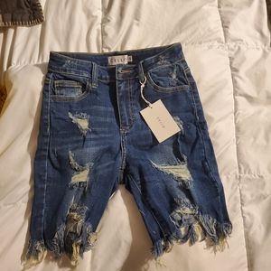 High Rise distressed denim shorts